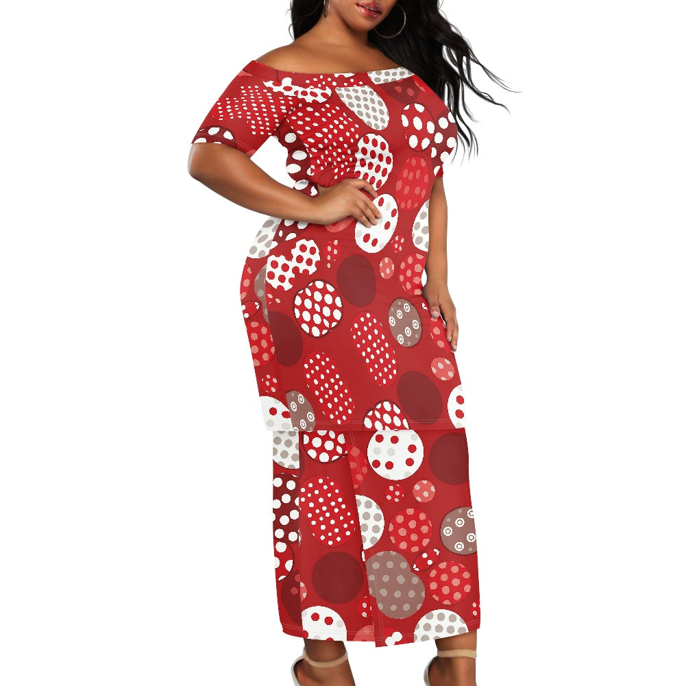 Red Polka Dot Guinea Style Maxi Dress Set