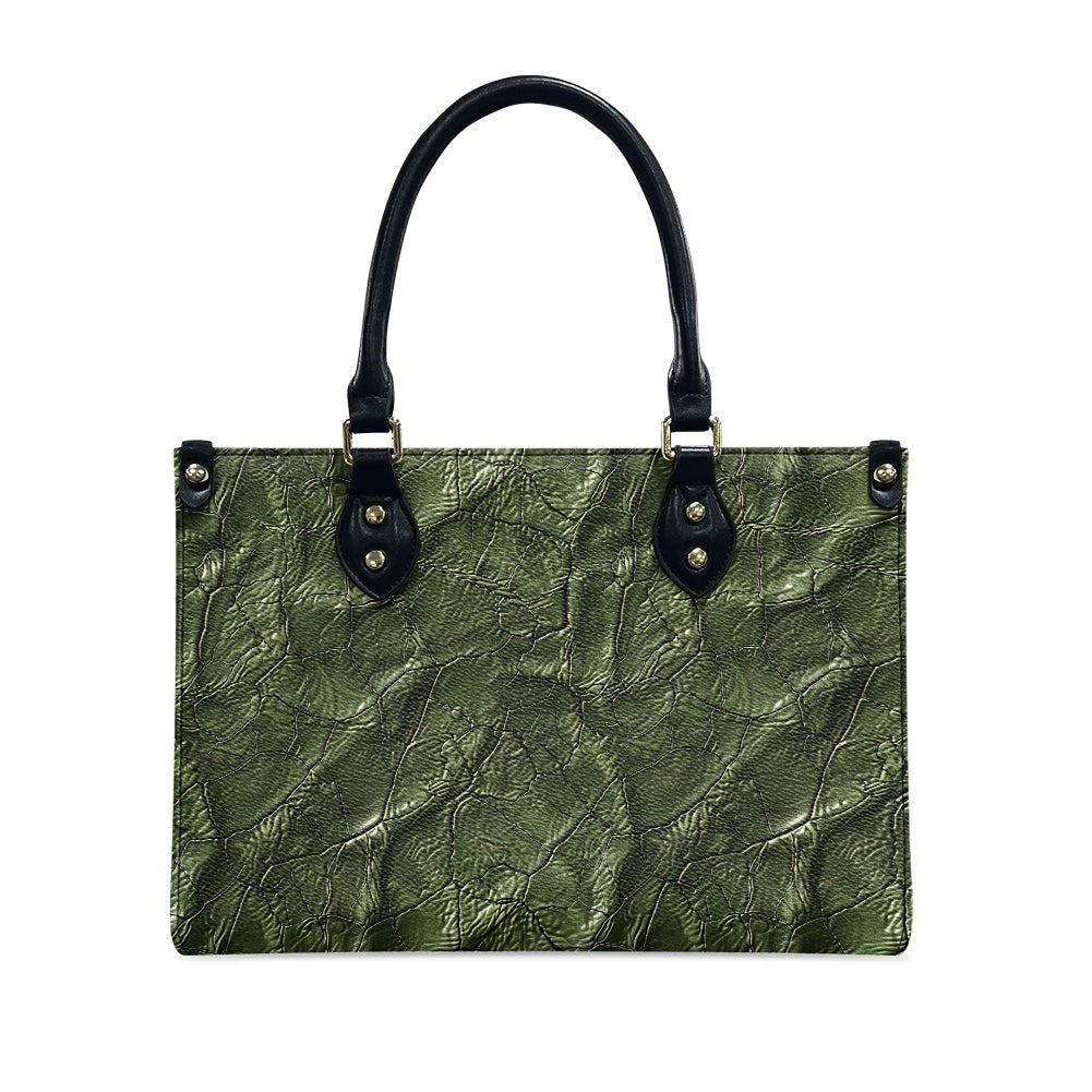 Moss Luxe: Timeless Textured Green PU Leather Women's Twill Handbag