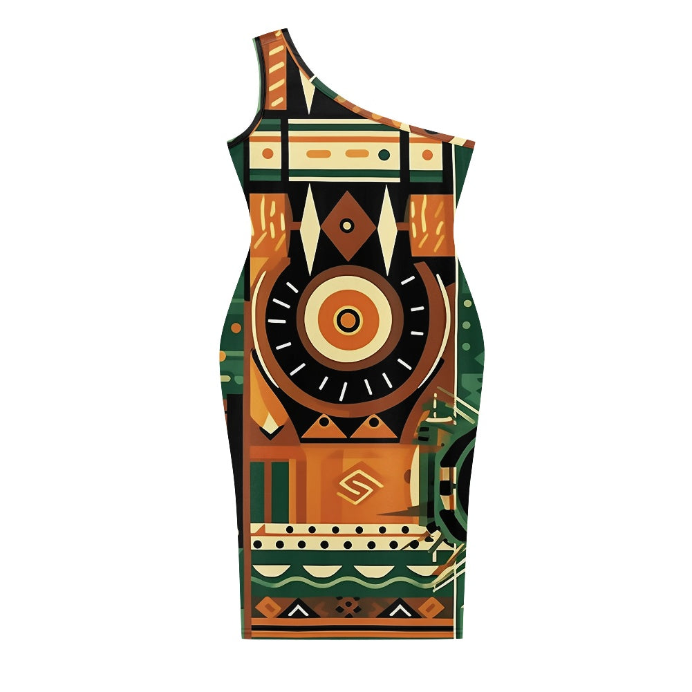 Discover Elegance: Luxtrini's One-Shoulder Slim Dress - Ethnic African white