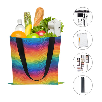 Rainbow Wave Canvas Tote Bag – Eco Chic Oversized Shoulder Bag for Shopping, Beach Days &amp; Everyday Adventures