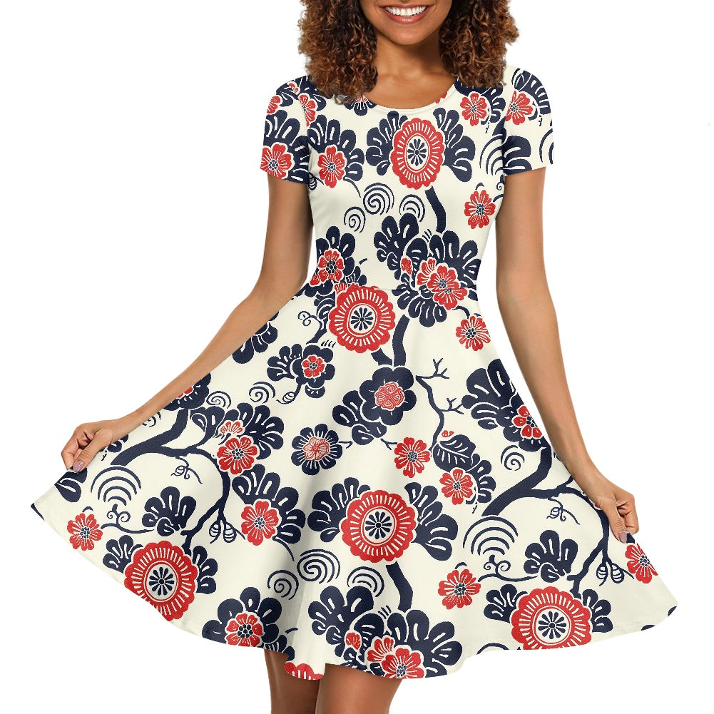 Women Scoop Neck Short Sleeve Ruffle Dress