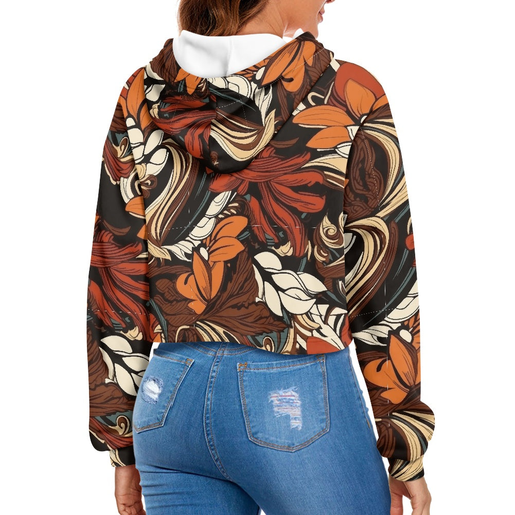 Women's midriff-baring sweatshirt - Floral Ethnic