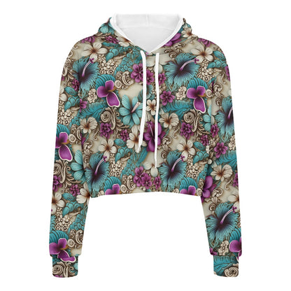 Women's midriff-baring sweatshirt - Floral white