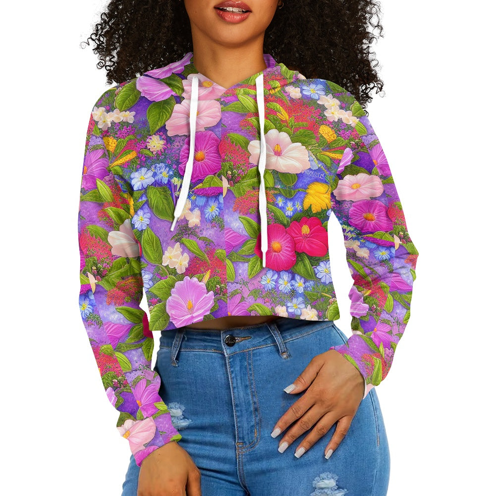 Women's midriff-baring sweatshirt - Floral
