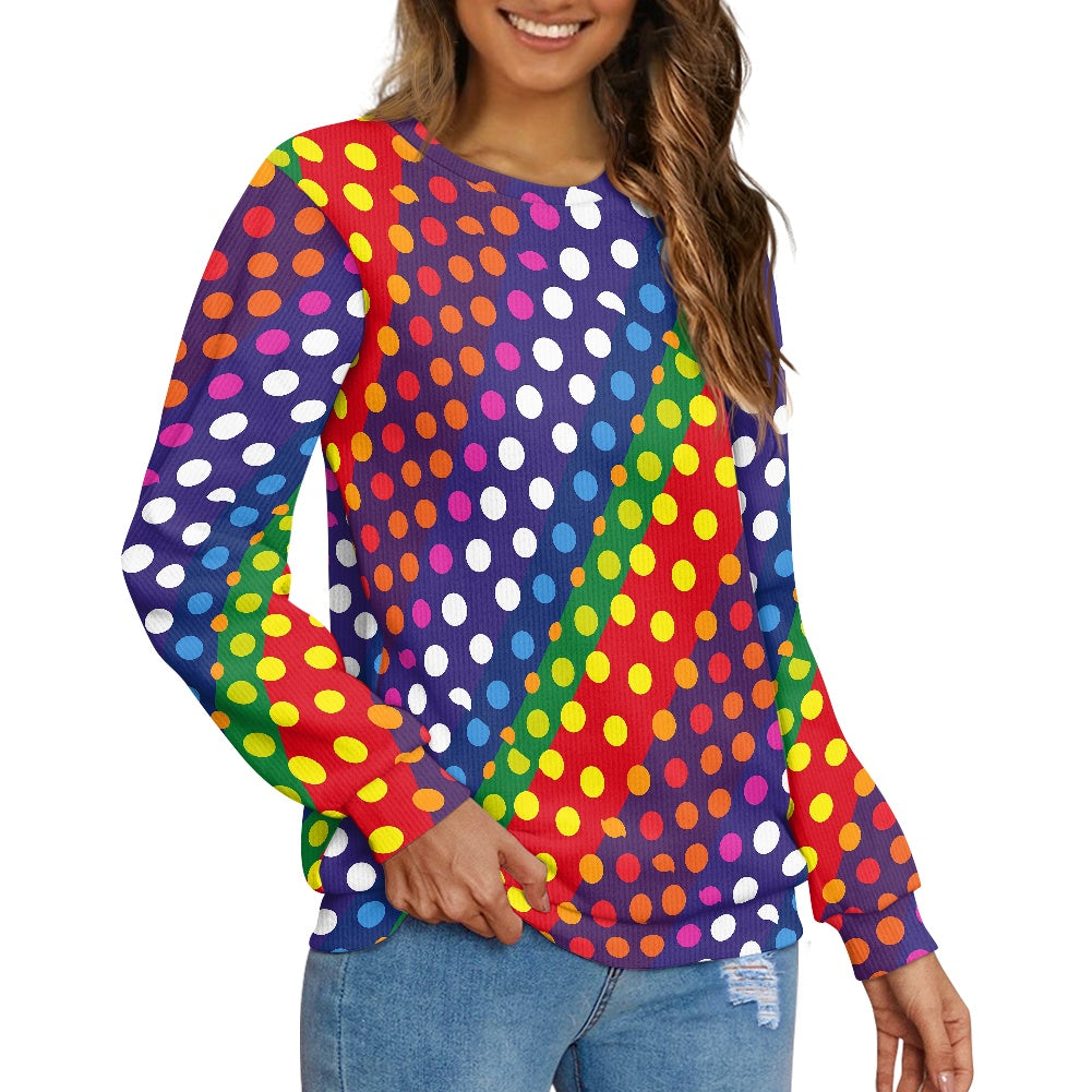 Polka Dot Rainbow Stripes Knitted pullover (All Over Printed)