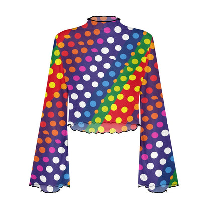 LGBTQ-Friendly Rainbow Polka Dot Women's Bell Sleeve Blouse by Luxtrini white