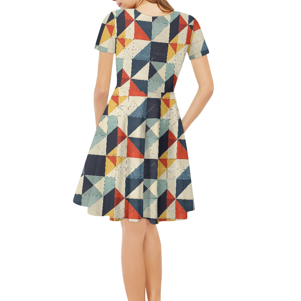 Women V-Neck Short Sleeve Ruffle Dress