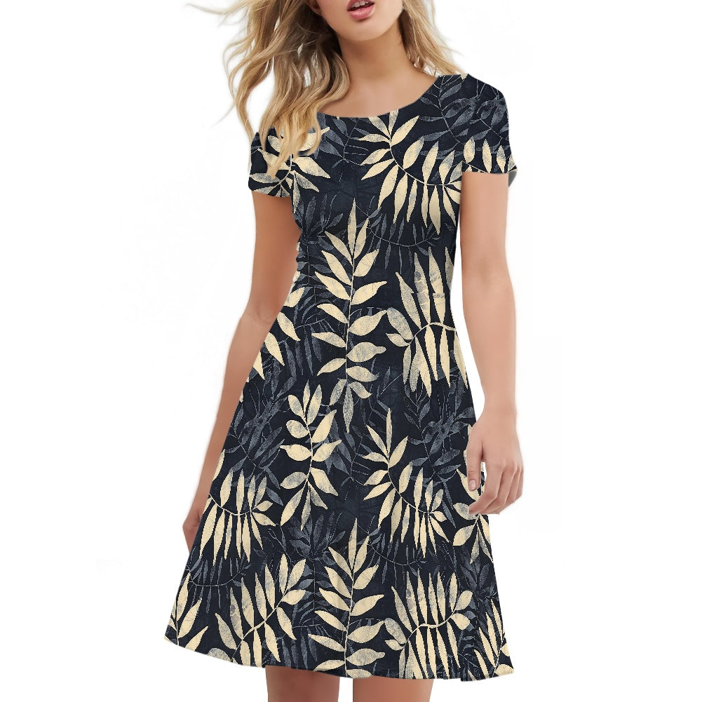 Women Scoop Neck Short Sleeve Ruffle Dress