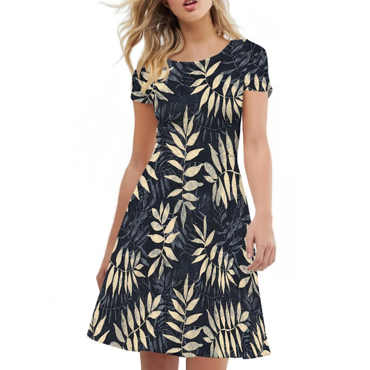 Women Scoop Neck Short Sleeve Ruffle Dress