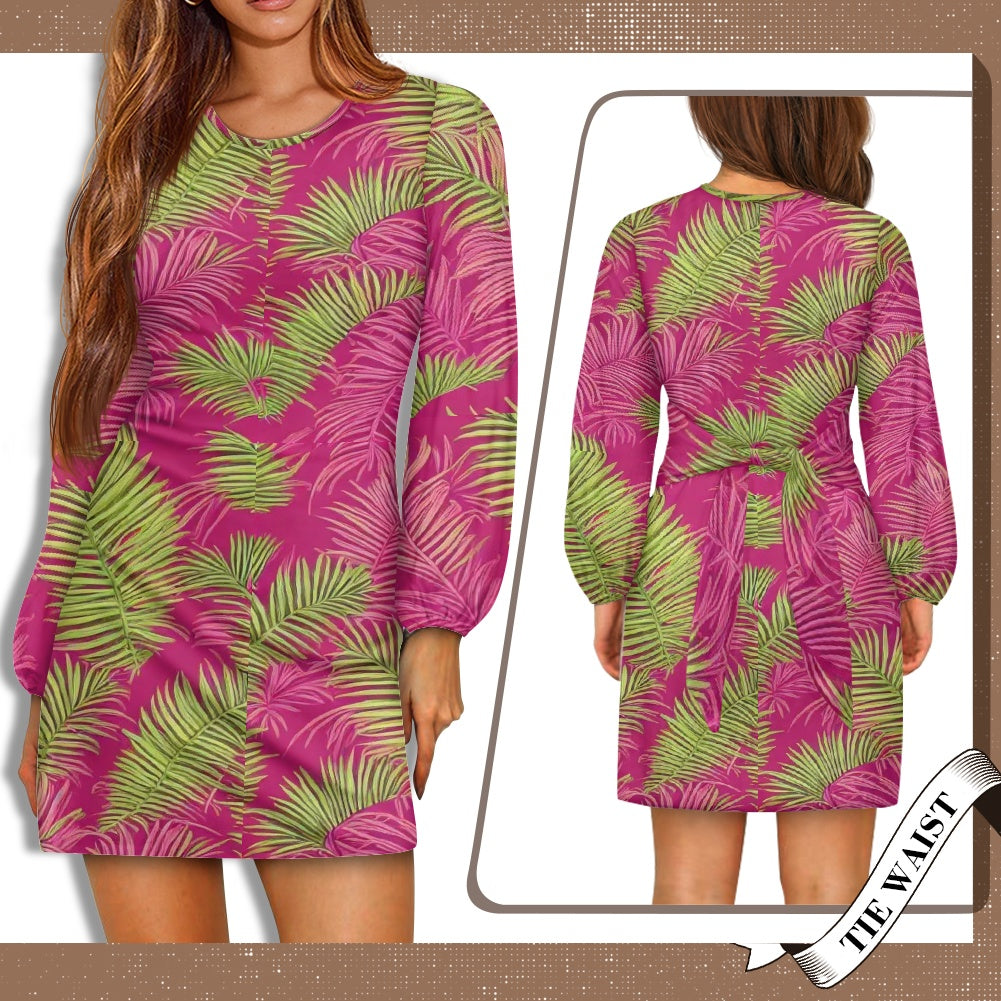 Waist Long Sleeve Tie Dress