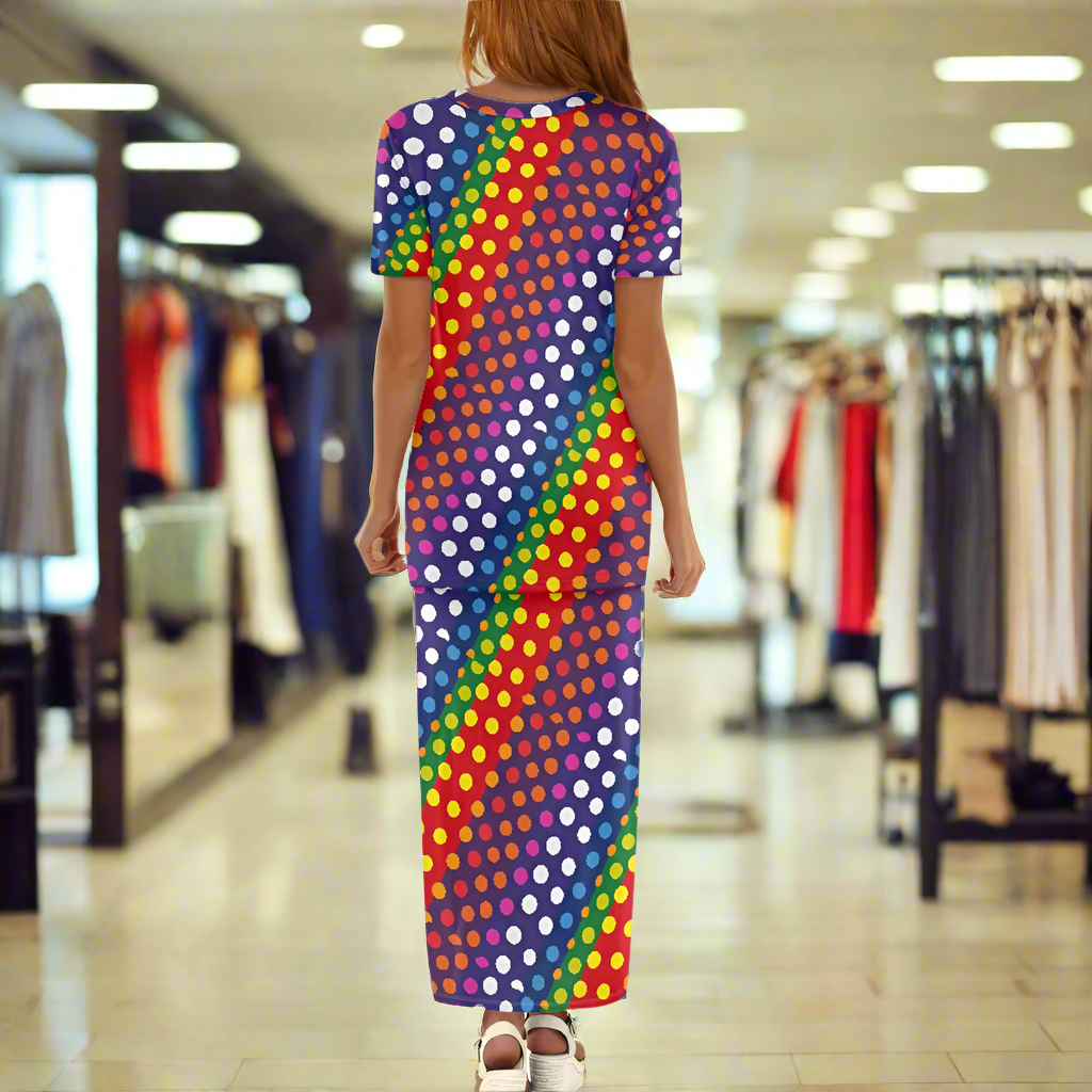 LGBTQ-Friendly Rainbow Polka Dot Guinea Style Maxi Dress Set by Luxtrini