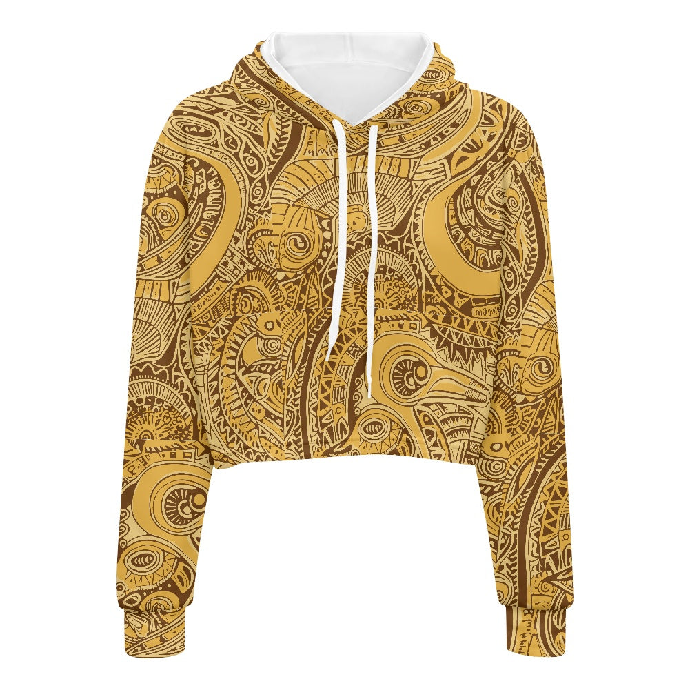 Women's midriff-baring sweatshirt - Gold Ethnic African white