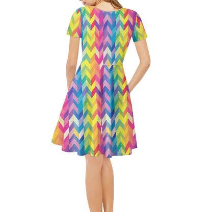 Women V-Neck Short Sleeve Ruffle Dress