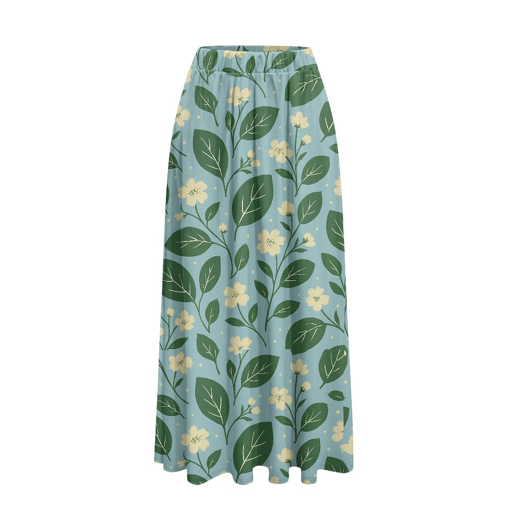 Vintage Garden Bloom Skirt – Handmade Boho Maxi Skirt with Pockets | Eco-Friendly Blue & Green Flora