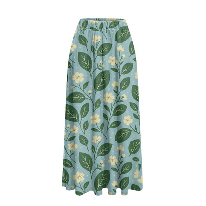 Vintage Garden Bloom Skirt – Handmade Boho Maxi Skirt with Pockets | Eco-Friendly Blue & Green Flora