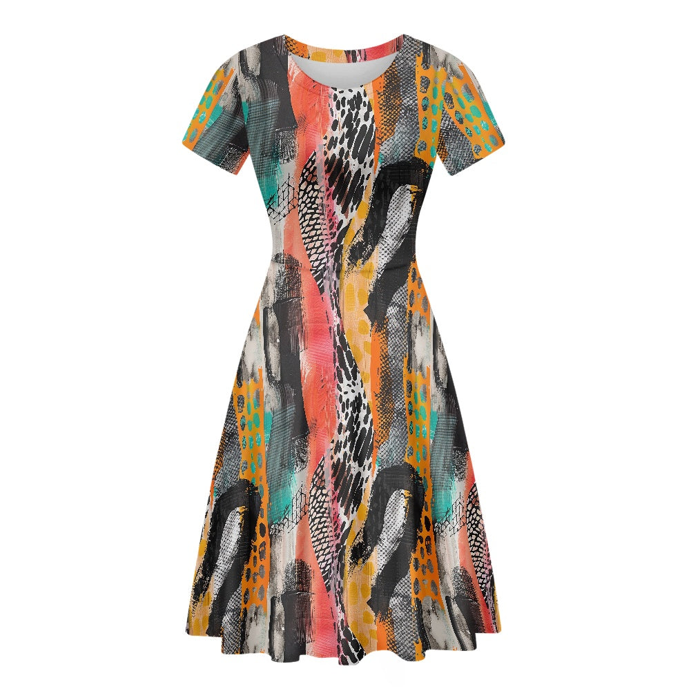 Women Scoop Neck Short Sleeve Ruffle Dress white