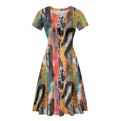 Women Scoop Neck Short Sleeve Ruffle Dress white