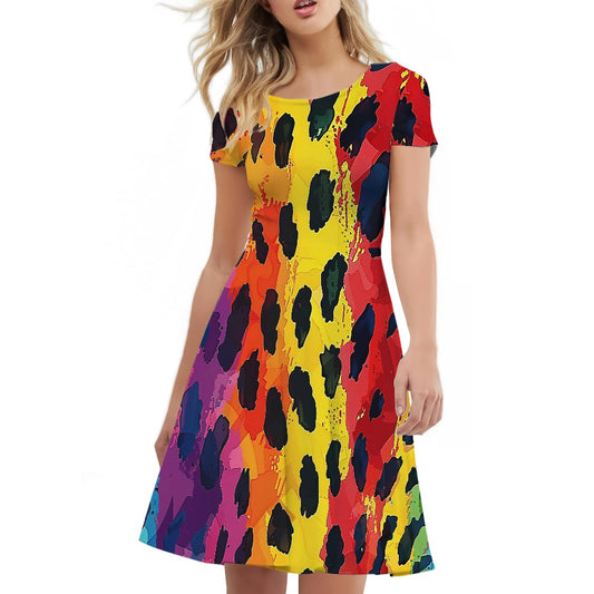 Women Scoop Neck Short Sleeve Ruffle Dress