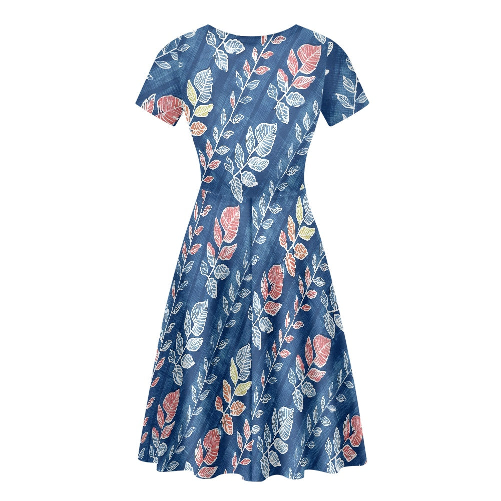 Women Scoop Neck Short Sleeve Ruffle Dress