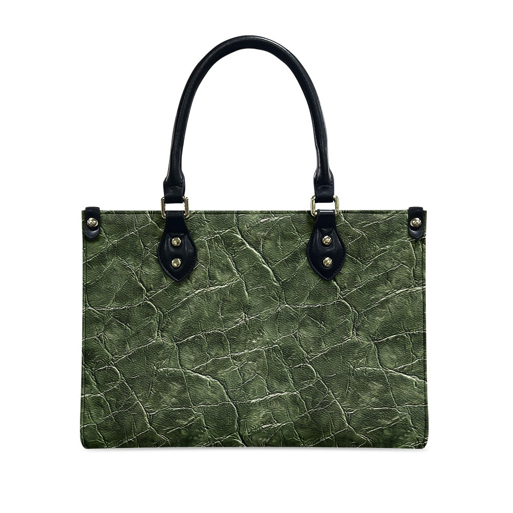 Women's Natural Opulence: Forest Green with Intricate Grain Details PU Leather Twill Handbag