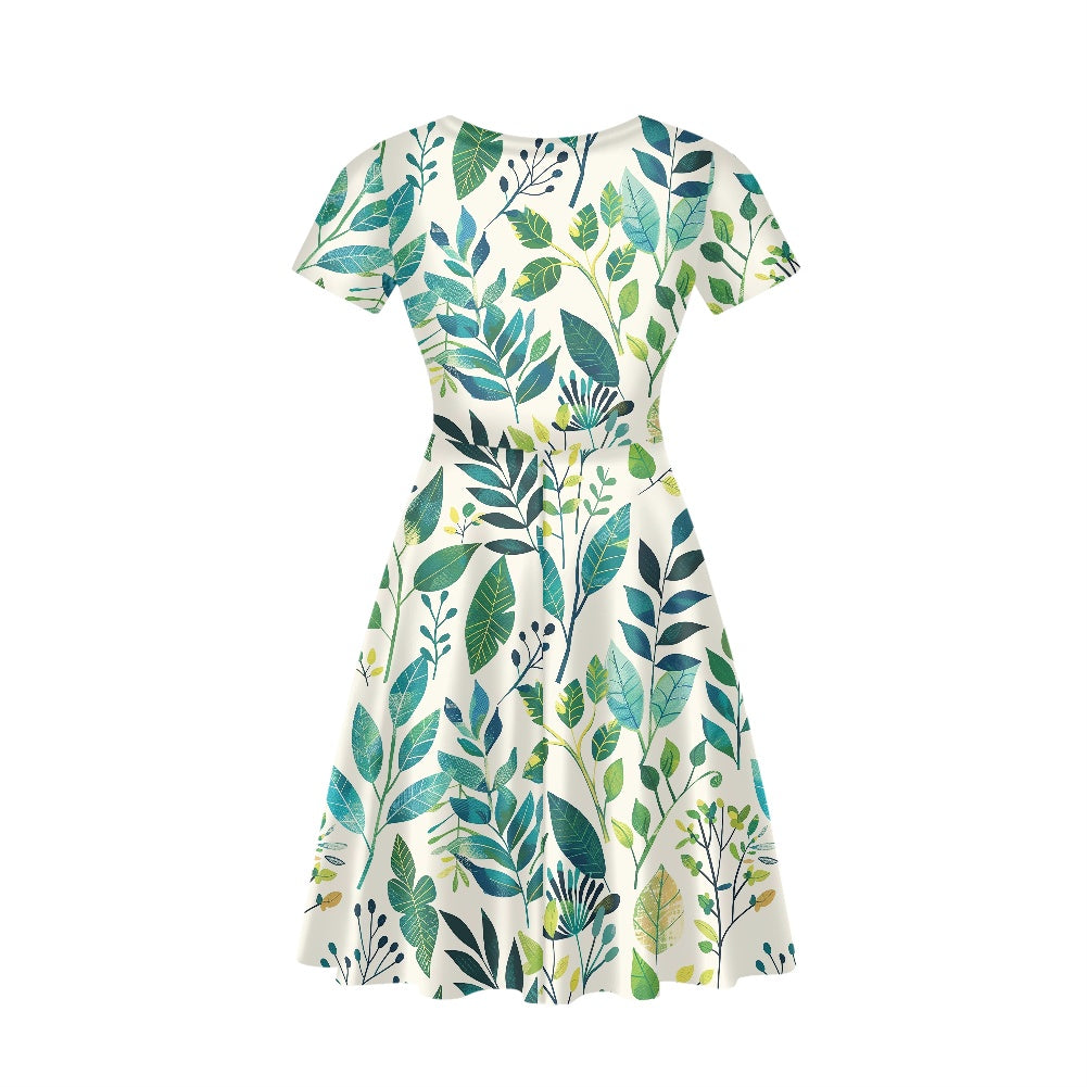 Women V-Neck Short Sleeve Ruffle Dress