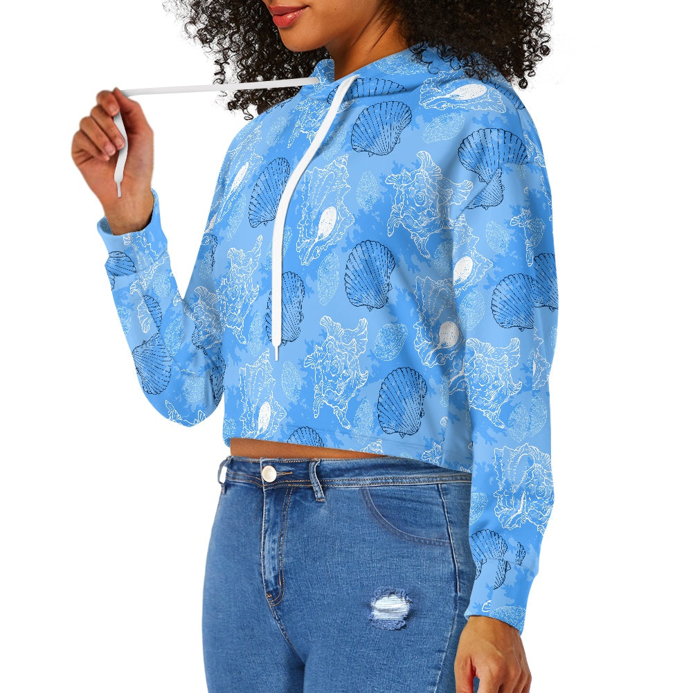 Women's midriff-baring sweatshirt - Blue Seashell