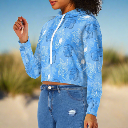 Women's midriff-baring sweatshirt - Blue Seashell