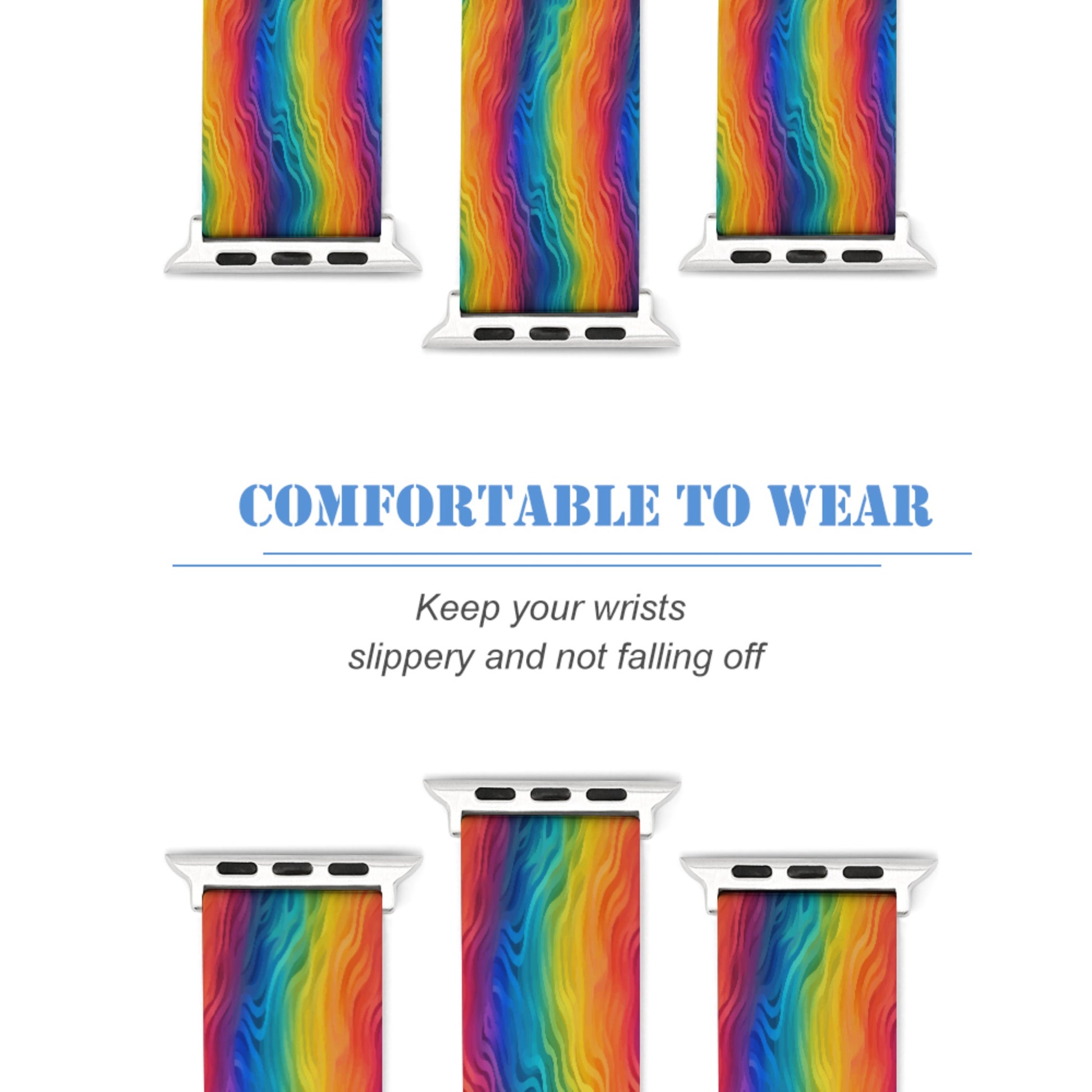 Rainbow Wave Silicone Apple Watch Band – Soft, Sweat-Proof, Adjustable Strap for All Series (38–45mm) black 42mm 44mm