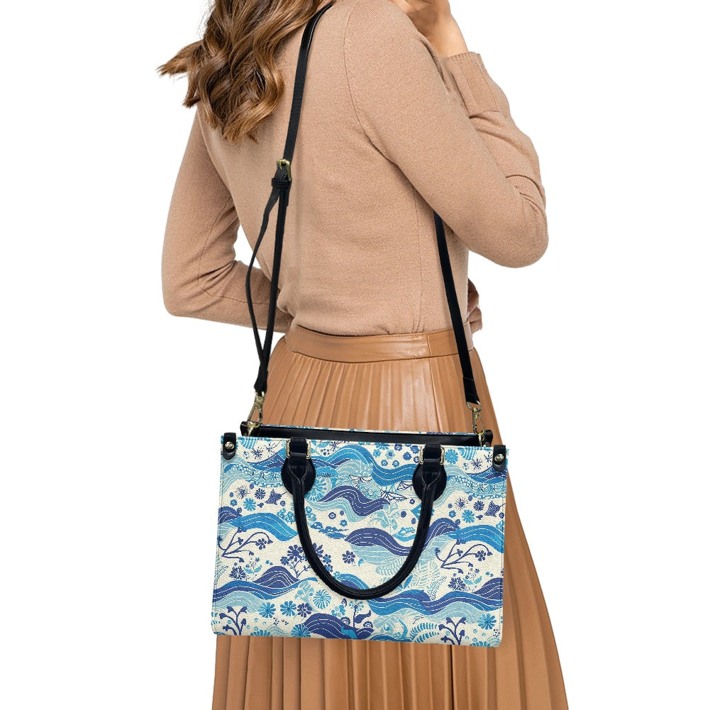 Timeless Waves: Elegant PU Leather Twill Carryall handbag