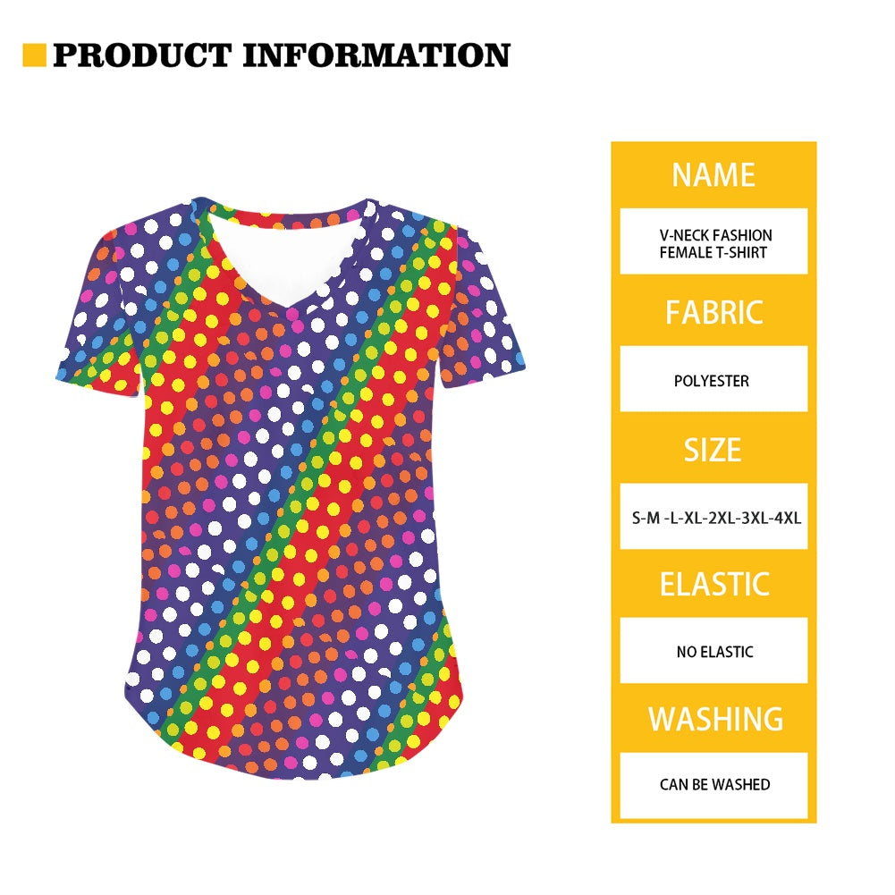 LGBTQ-Friendly Rainbow Polka Dot V-Neck Women's V-neck Top by Luxtrini