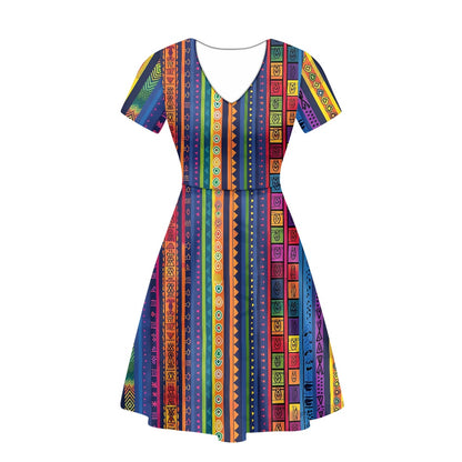 Women V-Neck Short Sleeve Ruffle Dress white