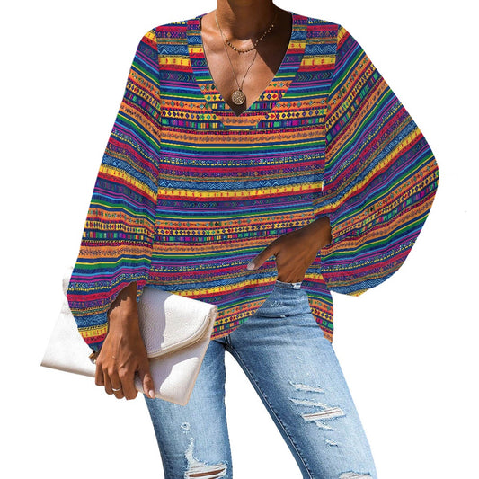 V-Neck Chiffon Puff Sleeve Blouse by Luxtrini 4XL
