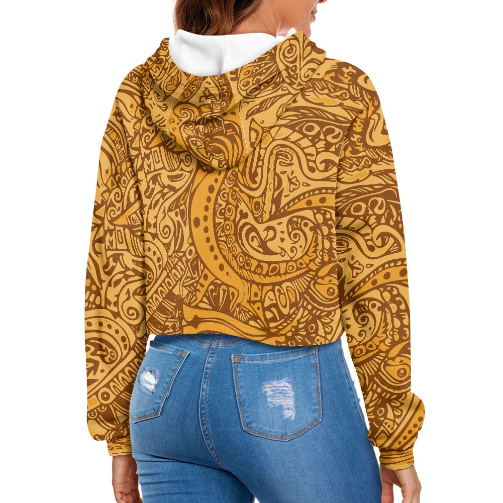 Women's midriff-baring sweatshirt - Ethnic Gold