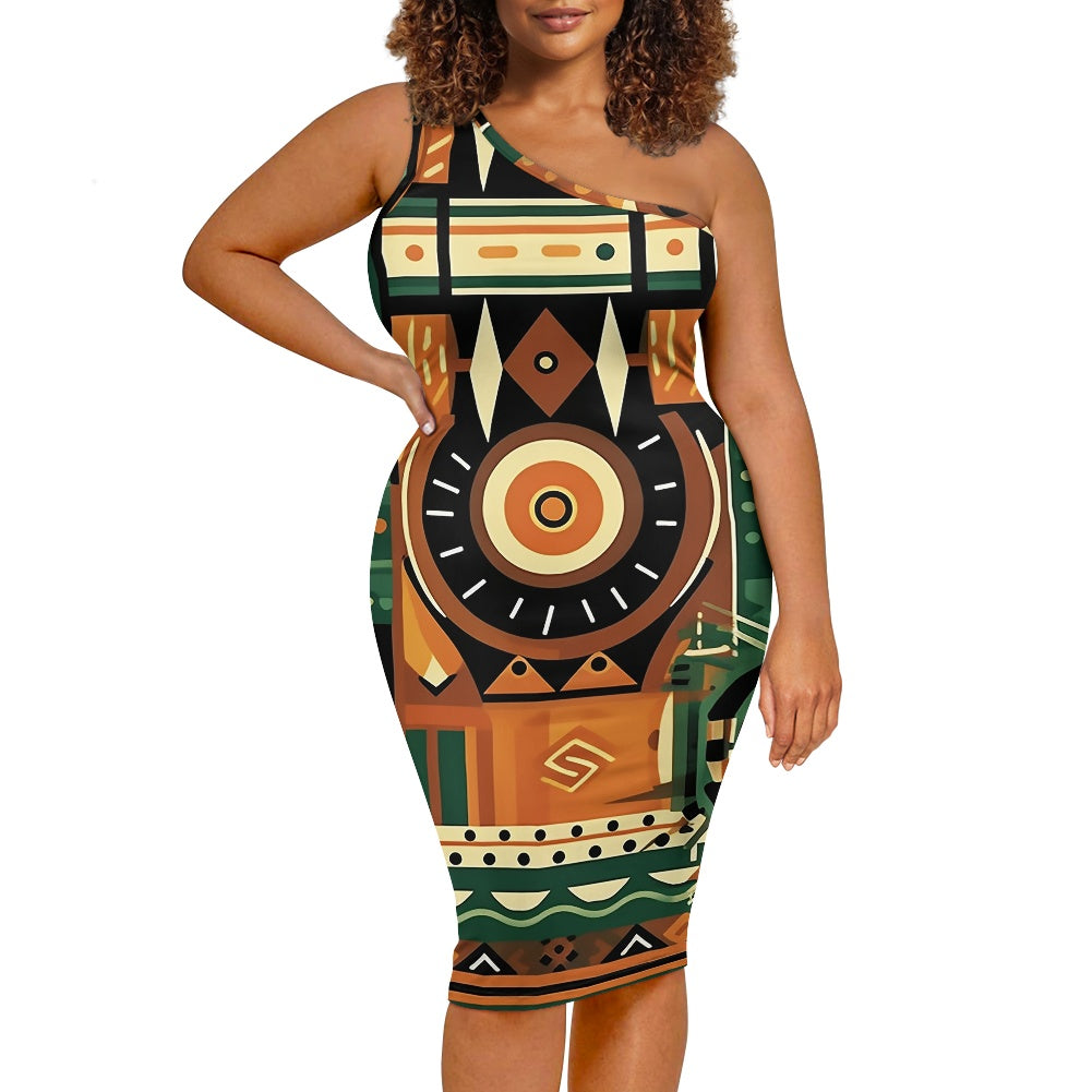 Discover Elegance: Luxtrini's One-Shoulder Slim Dress - Ethnic African