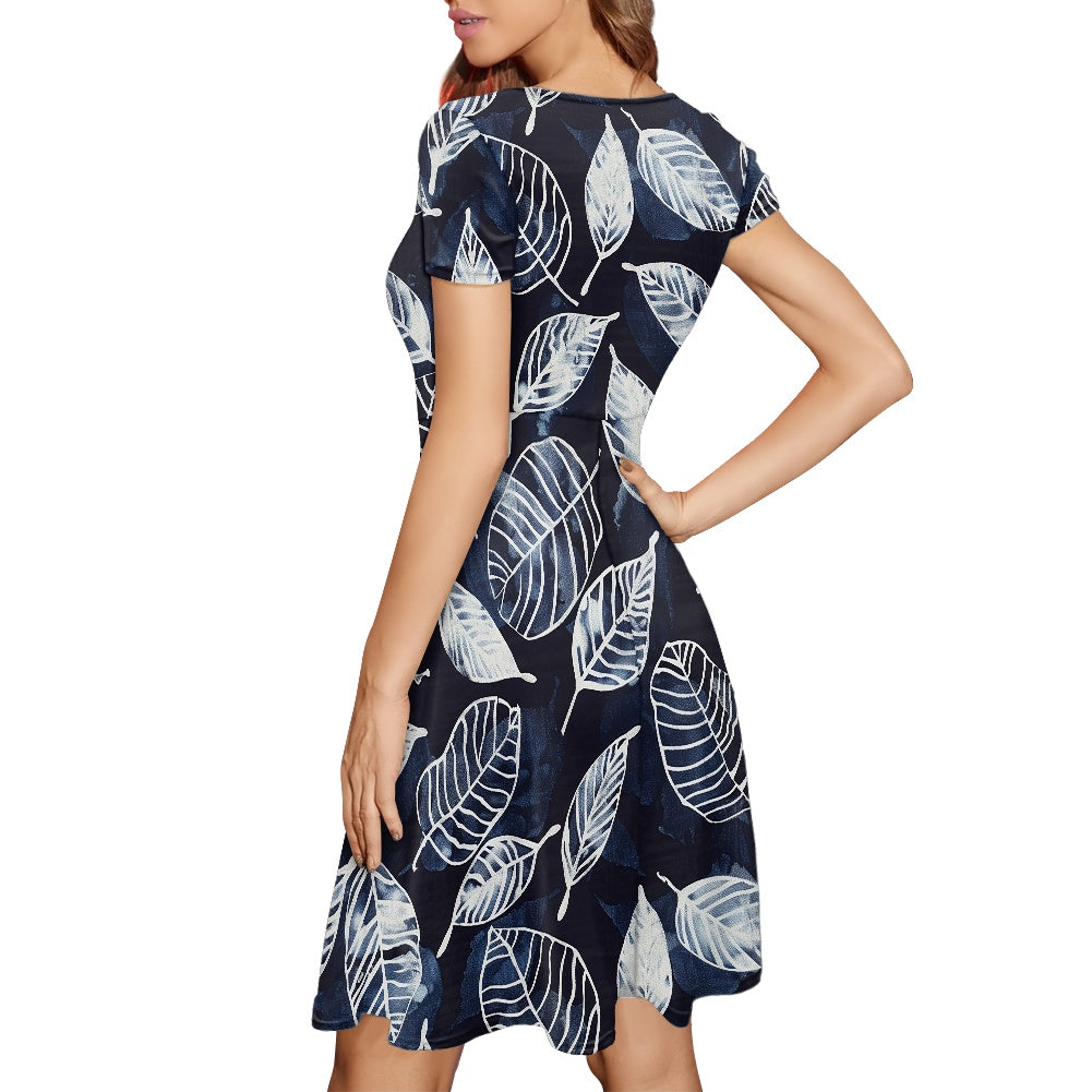 Women Scoop Neck Short Sleeve Ruffle Dress