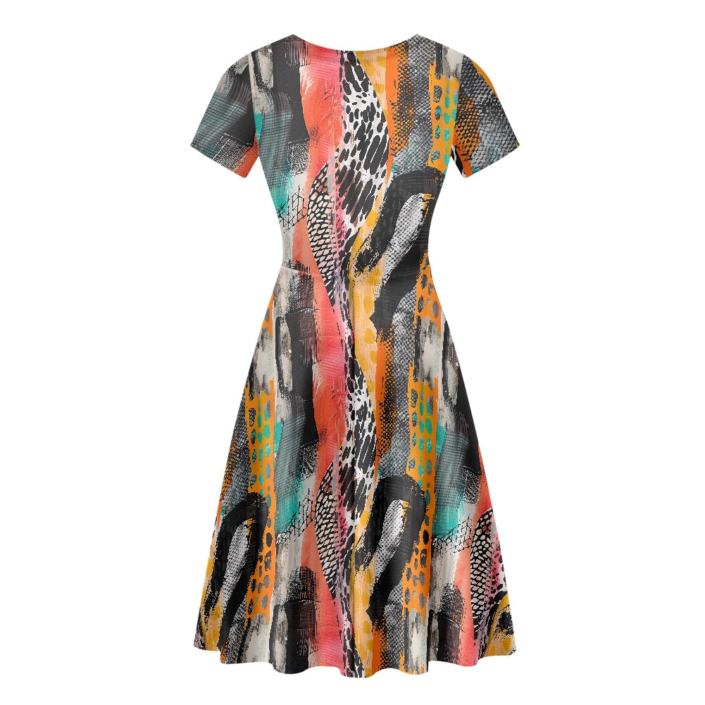 Women Scoop Neck Short Sleeve Ruffle Dress