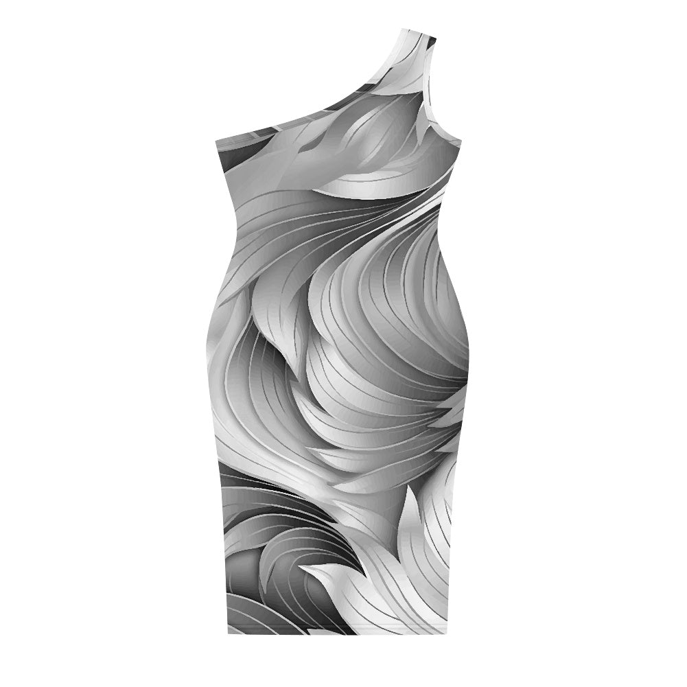 Discover Elegance: Luxtrini's One-Shoulder Slim Dress - Gray Tropical