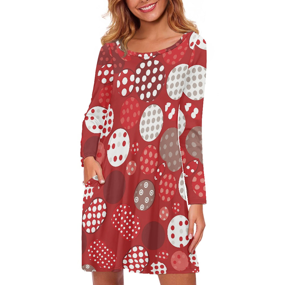 Red Polka Dot Casual dress (Double pocket) white