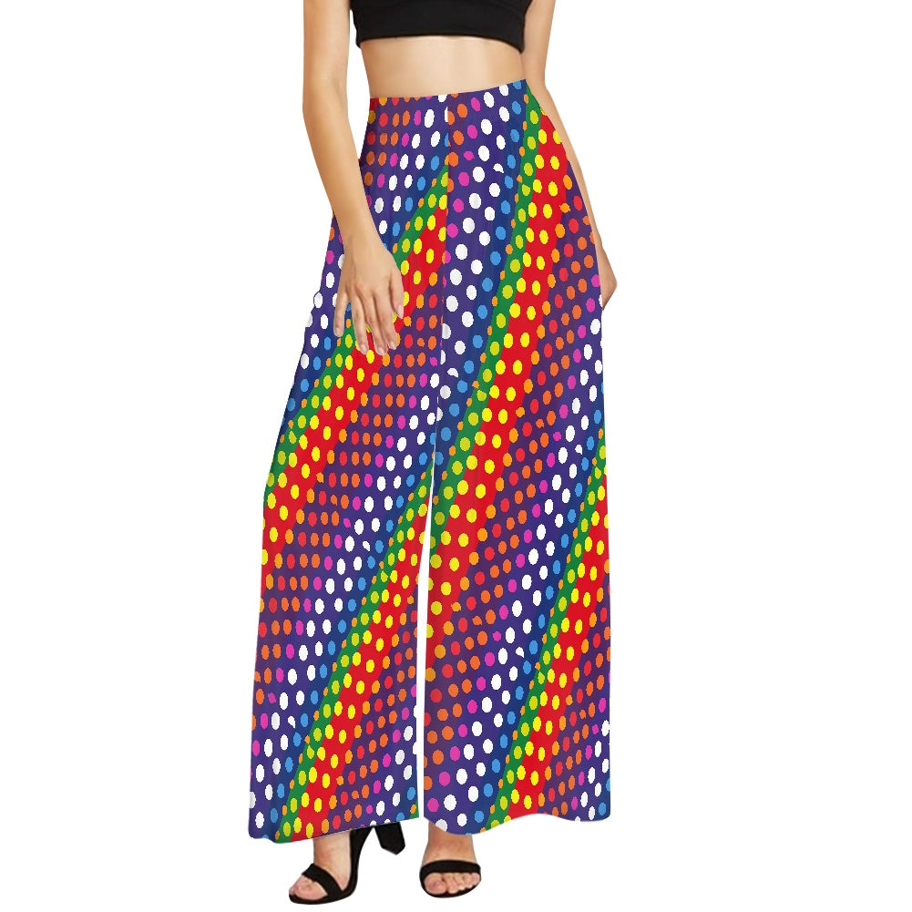 LGBTQ-Friendly Rainbow Polka Dot Wide Leg Pants by Luxtrini white