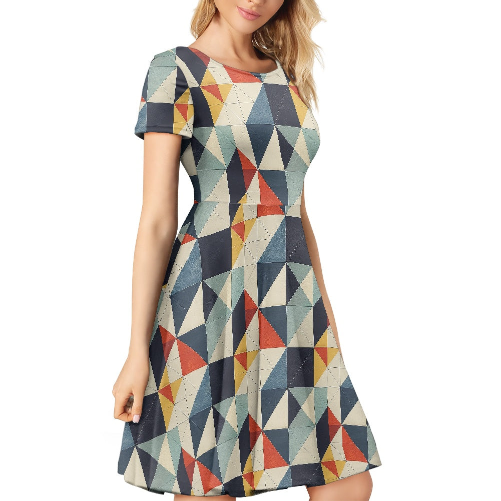Women Scoop Neck Short Sleeve Ruffle Dress