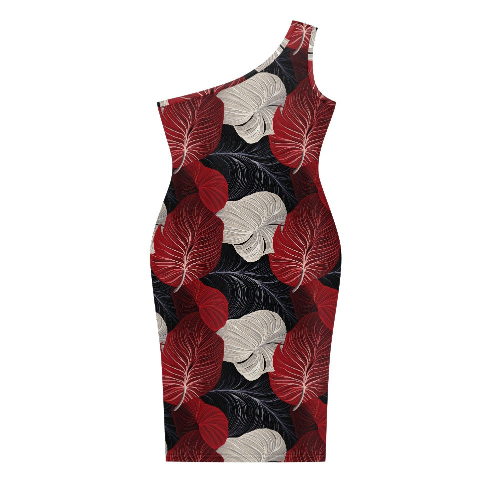 Discover Elegance: Luxtrini's One-Shoulder Slim Dress - Red Tropical