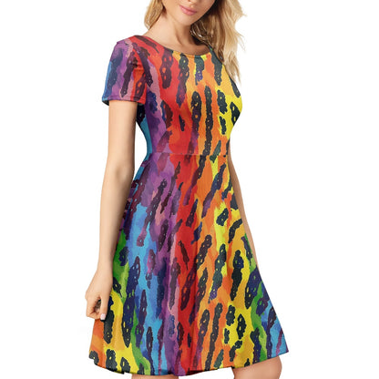 Women Scoop Neck Short Sleeve Ruffle Dress
