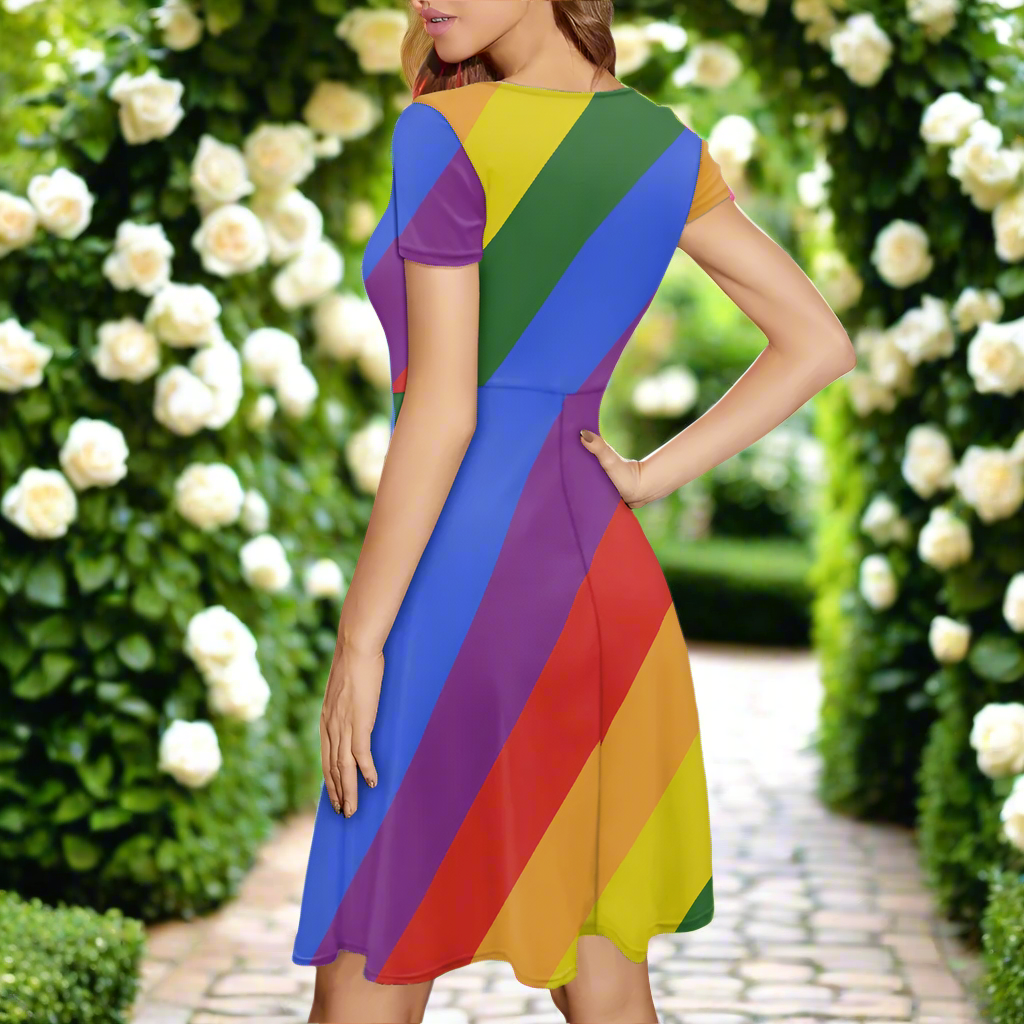 LGBTQ Rainbow Pride Women Scoop Neck Short Sleeve Ruffle Dress