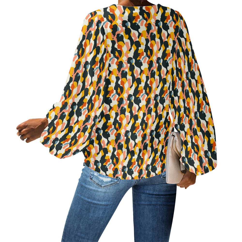V-Neck Chiffon Puff Sleeve Blouse – Celebrate Unique Expression by Luxtrini
