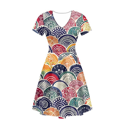Women V-Neck Short Sleeve Ruffle Dress white
