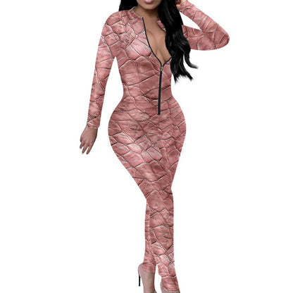 Unique Blush Pink Lambskin pattern Women's Plunging Neck Jumpsuit 4XL