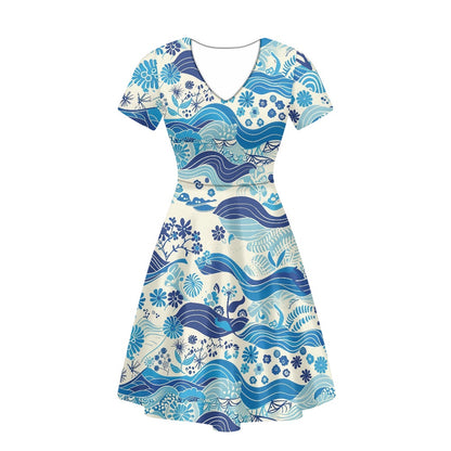 Blue Ocean Women V-Neck Short Sleeve Ruffle Dress white