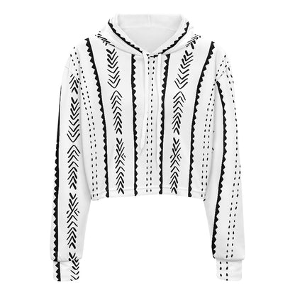 Women's midriff-baring sweatshirt - Ethnic B&W white