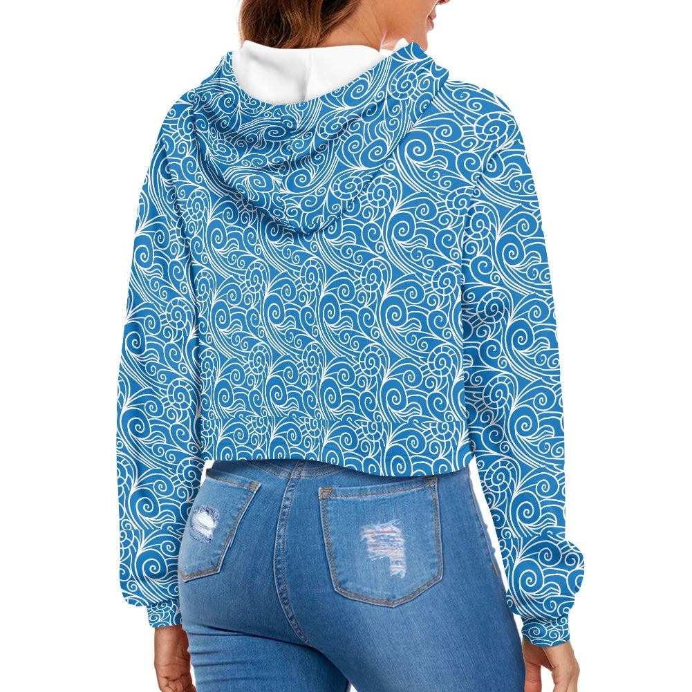 Women's midriff-baring sweatshirt - Chinese Blue Wind