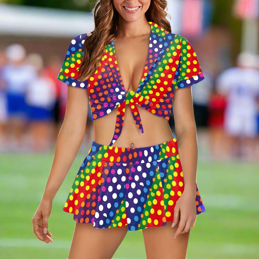 LGBTQ-Friendly Rainbow Polka Dot 
Cheerleaders Suit by Luxtrini